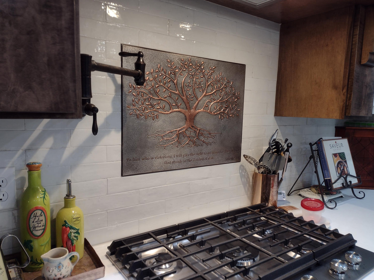 Gray & Copper Tree With Roots Backsplash | Modern Handmade Copper Kitchen Backsplash Panel - Natuross