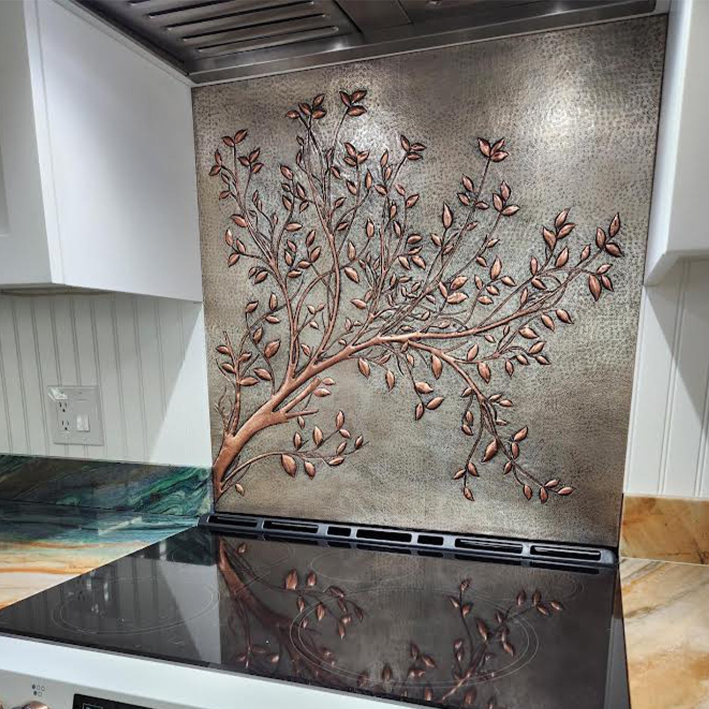 Gray Copper Tree Branches Backsplash | Handmade Copper Kitchen Backsplash Tile