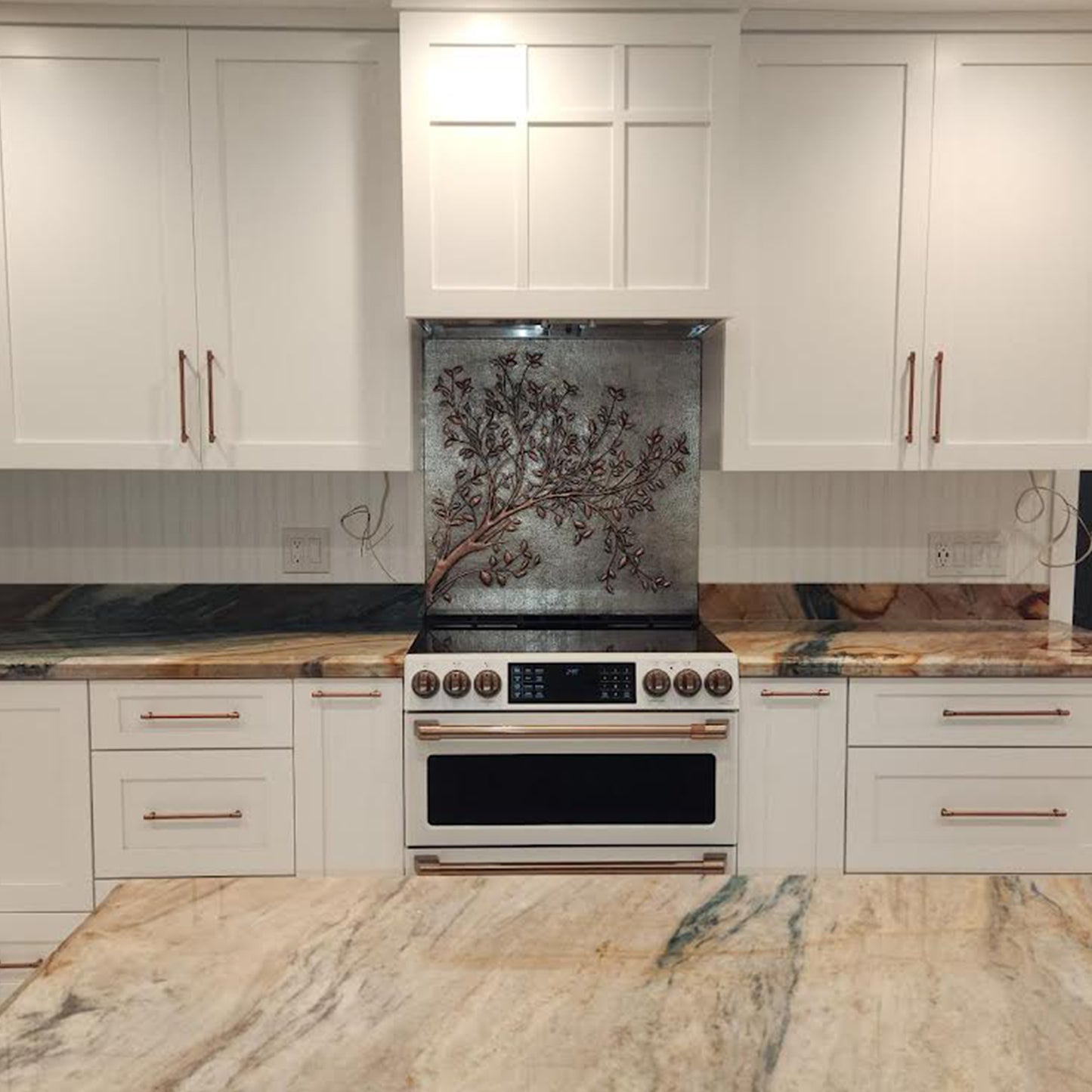 Gray Copper Tree Branches Backsplash | Handmade Copper Kitchen Backsplash Tile