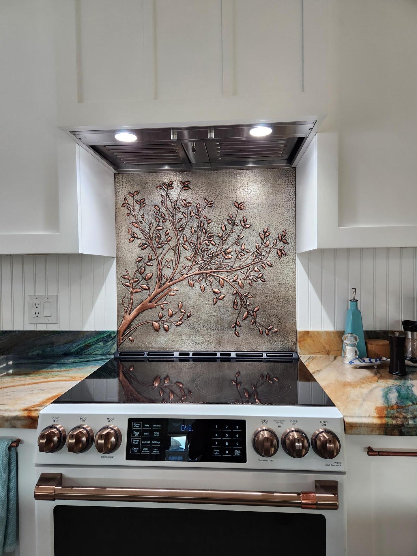 Gray Copper Tree Branches Backsplash | Handmade Copper Kitchen Backsplash Tile
