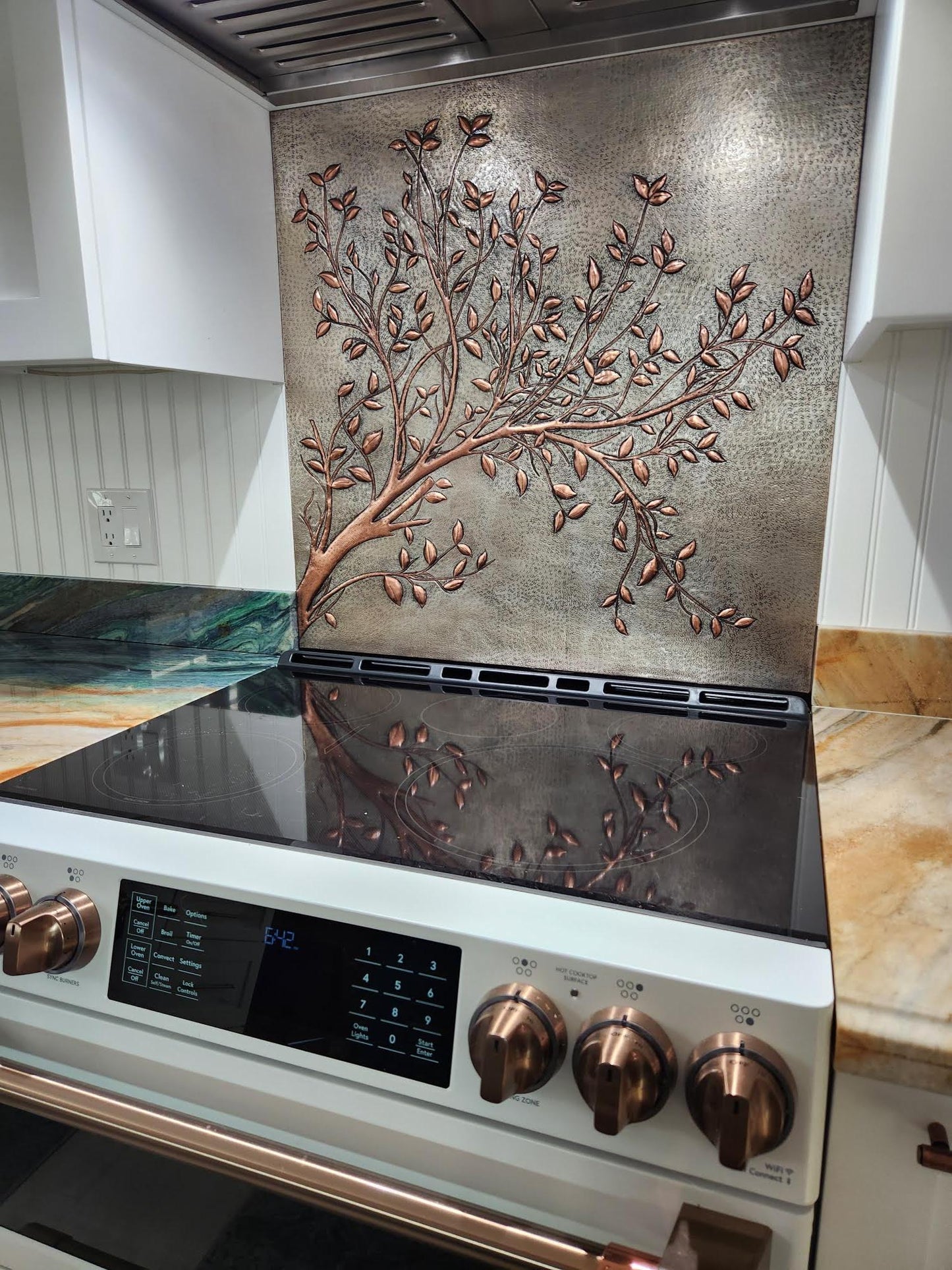 Gray Copper Tree Branches Backsplash | Handmade Copper Kitchen Backsplash Tile