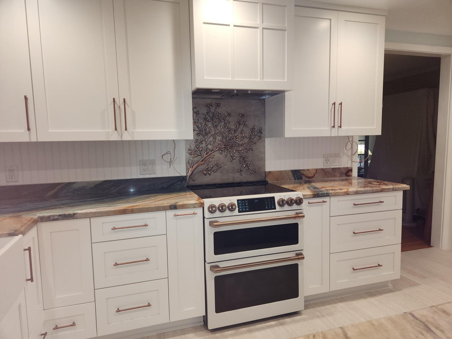 Gray Copper Tree Branches Backsplash | Handmade Copper Kitchen Backsplash Tile