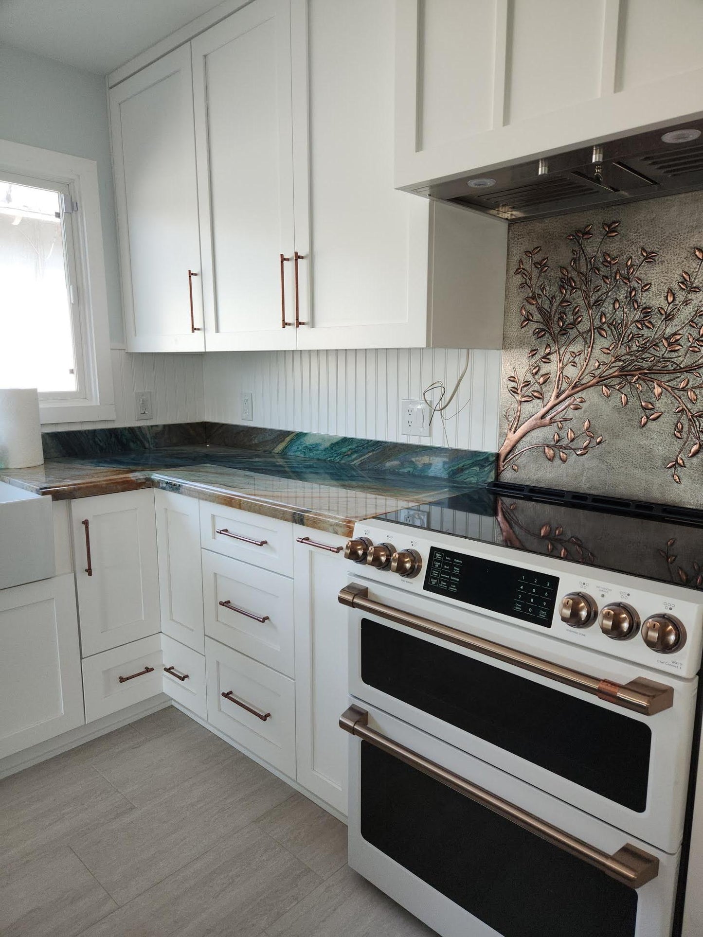 Gray Copper Tree Branches Backsplash | Handmade Copper Kitchen Backsplash Tile