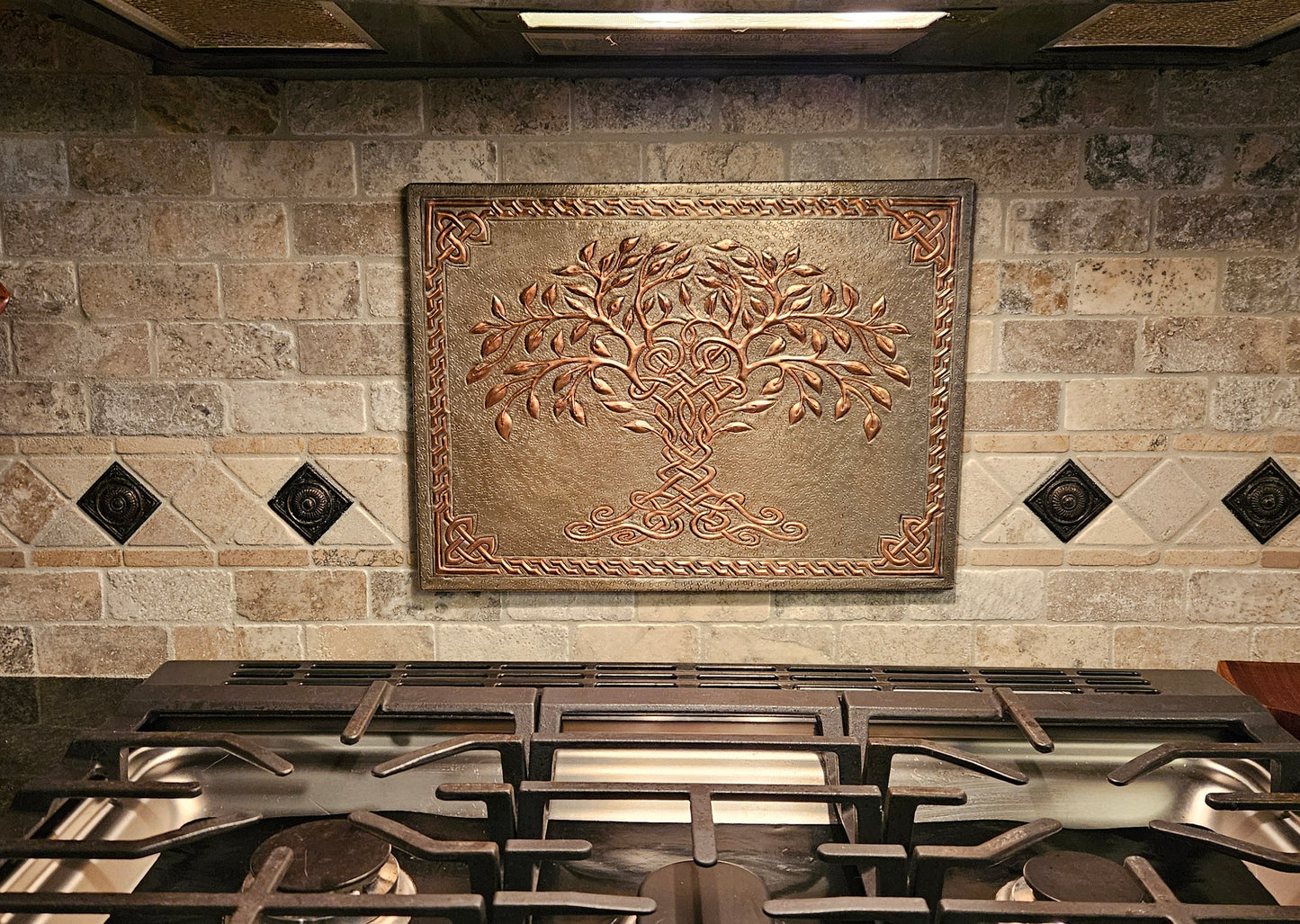 Gray & Copper Tree of Life Backsplash | Two-Tone Handmade Copper Kitchen Wall Art - Natuross