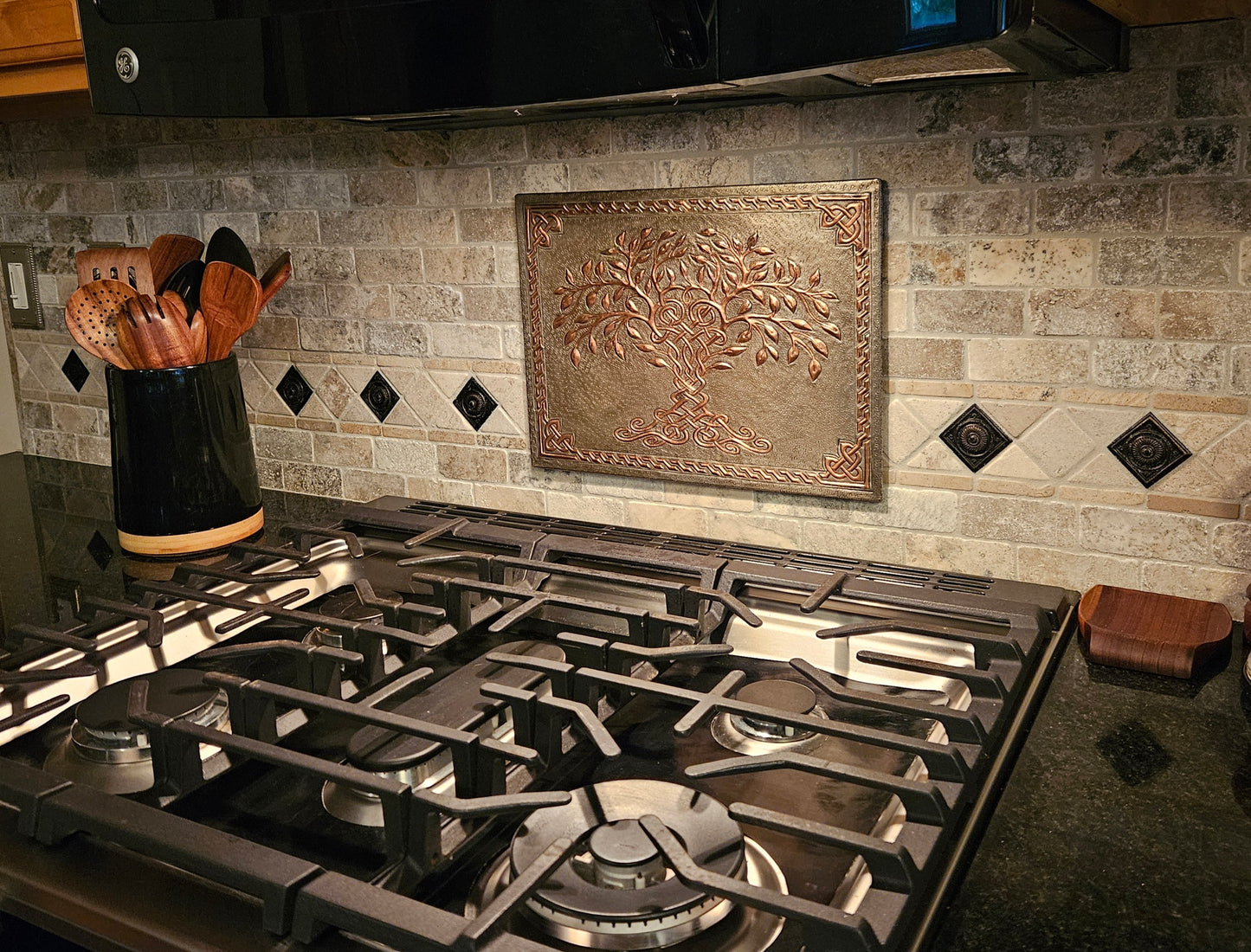 Gray & Copper Tree of Life Backsplash | Two-Tone Handmade Copper Kitchen Wall Art - Natuross