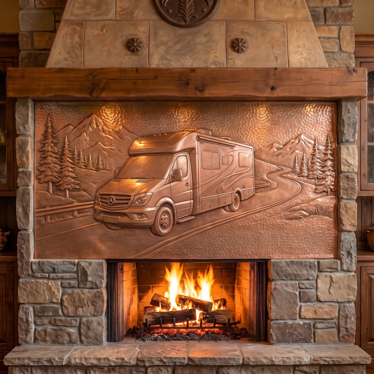 RV Copper Fireplace Panel
