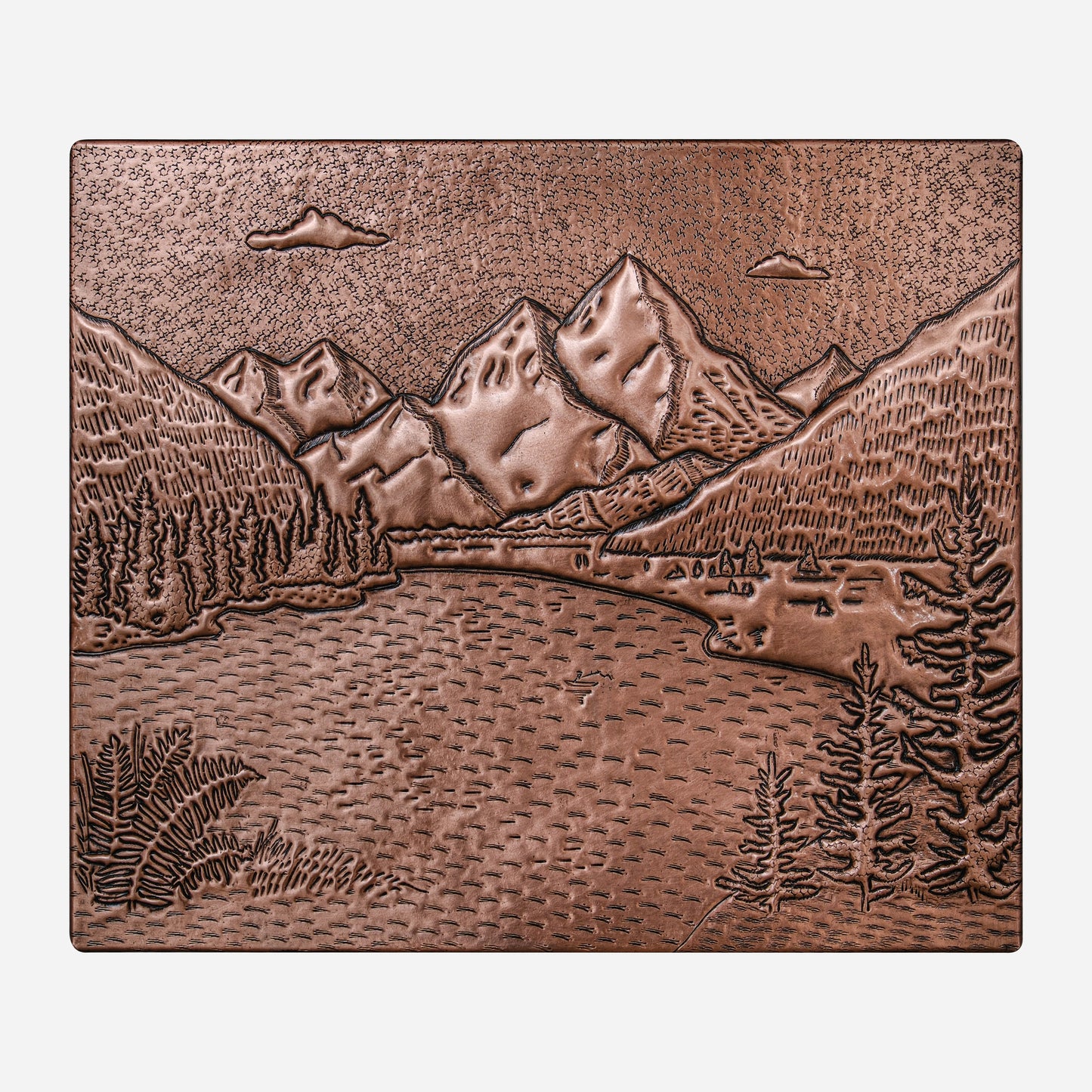 Rocky Mountains & Lake Landscape Copper Backsplash – Handcrafted Copper Kitchen Tile, Custom Mountain Scene Wall Art - Natuross
