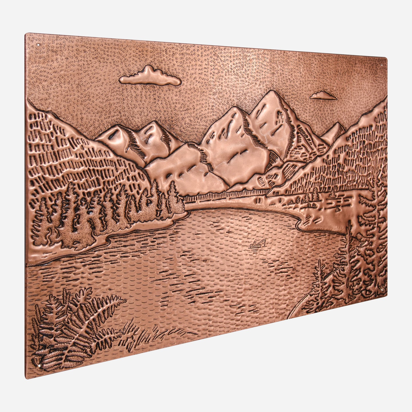 Rocky Mountains & Lake Landscape Copper Backsplash – Handcrafted Copper Kitchen Tile, Custom Mountain Scene Wall Art - Natuross
