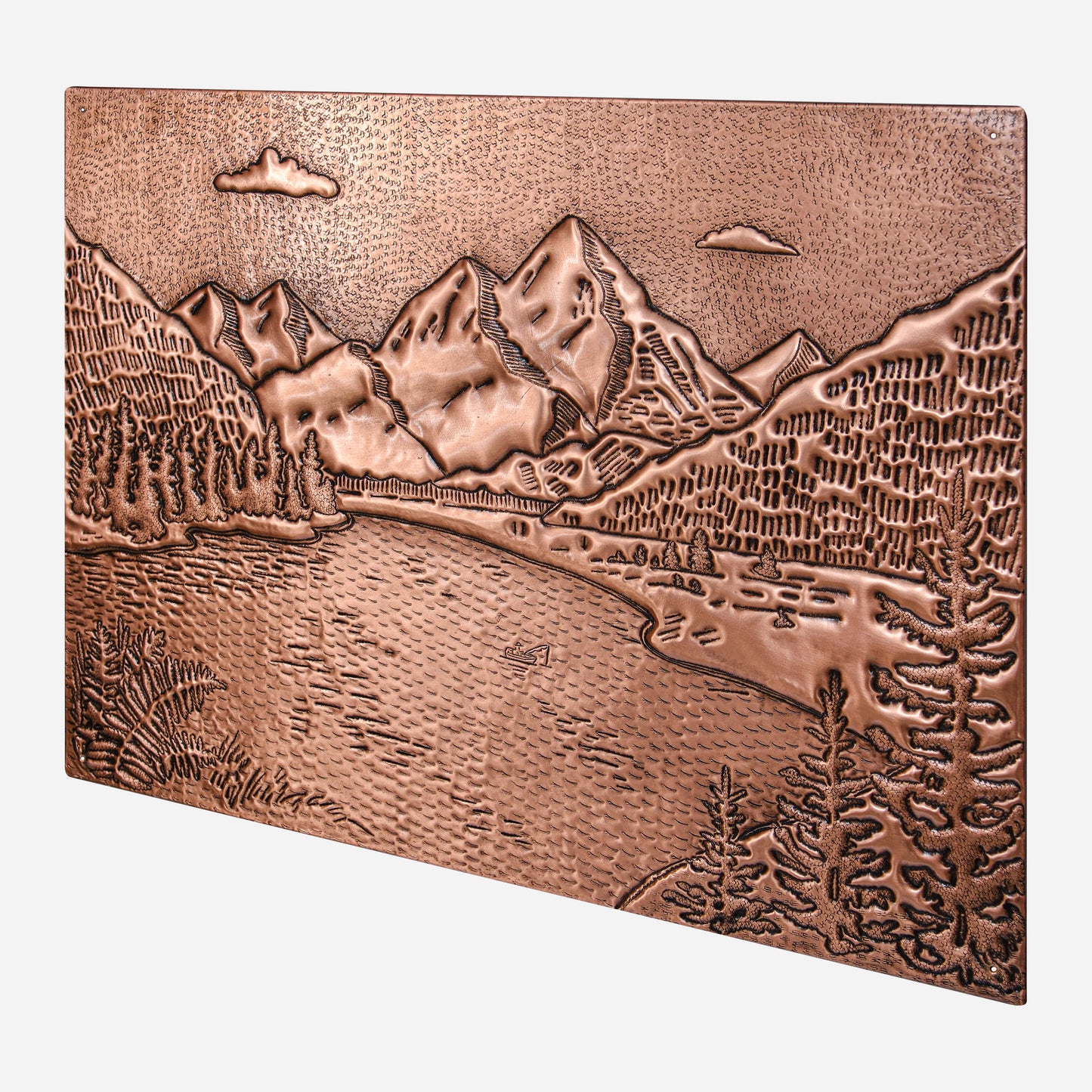 Rocky Mountains & Lake Landscape Copper Backsplash – Handcrafted Copper Kitchen Tile, Custom Mountain Scene Wall Art - Natuross