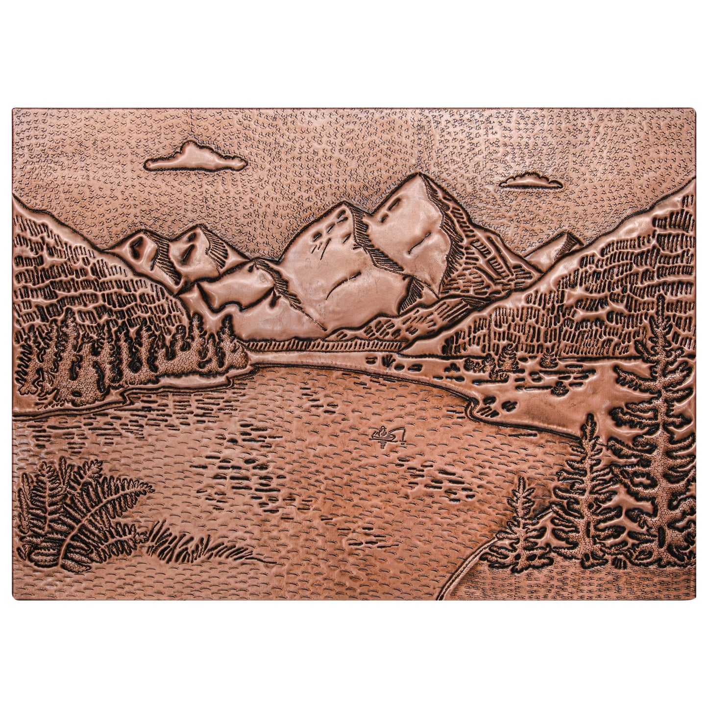 Rocky Mountains & Lake Landscape Copper Backsplash – Handcrafted Copper Kitchen Tile, Custom Mountain Scene Wall Art - Natuross