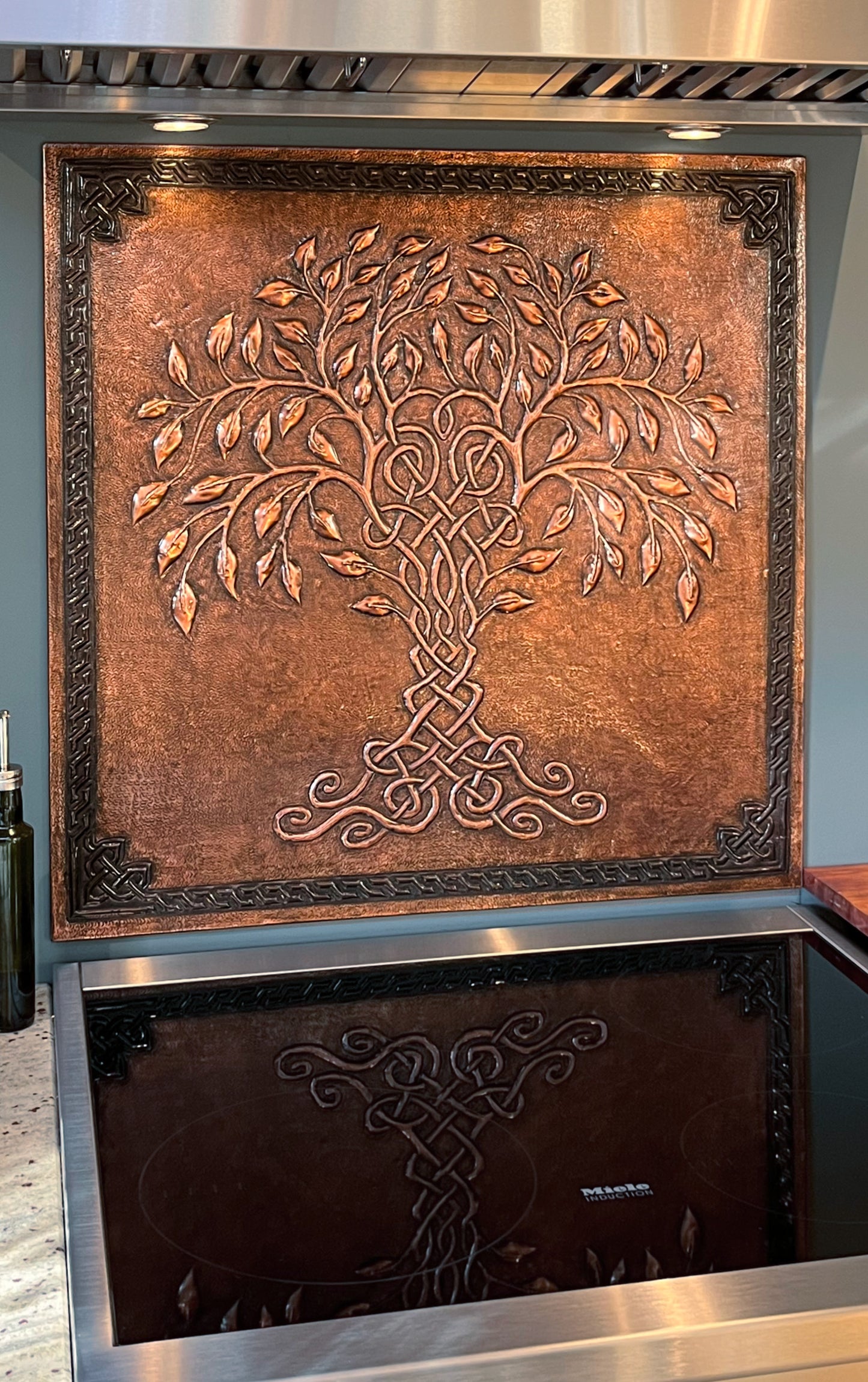 Brown Tree of Life Copper Backsplash | Rustic Handmade Farmhouse Copper Kitchen Wall Art - Natuross