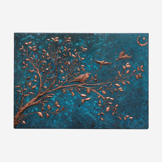 Copper Backsplash (Tree Branches, Crescent and Star, Blue Patina)