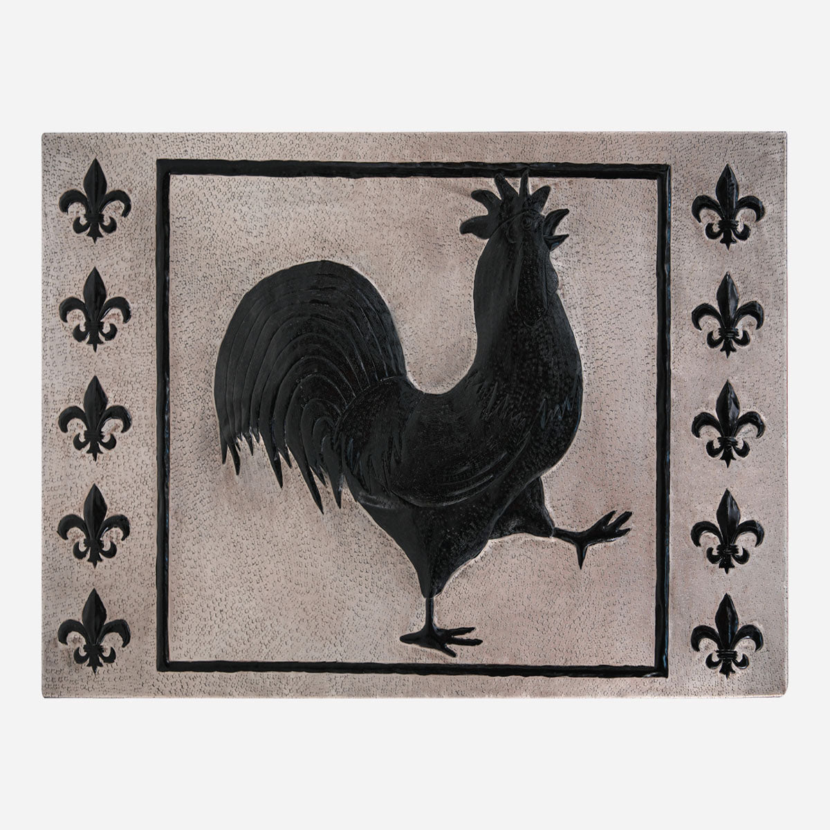 European Kitchen Backsplash Tile - Copper Rooster & Fleur De Lys - Gray & Black