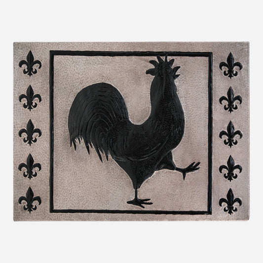 European Kitchen Backsplash Tile - Copper Rooster & Fleur De Lys - Gray & Black - Natuross