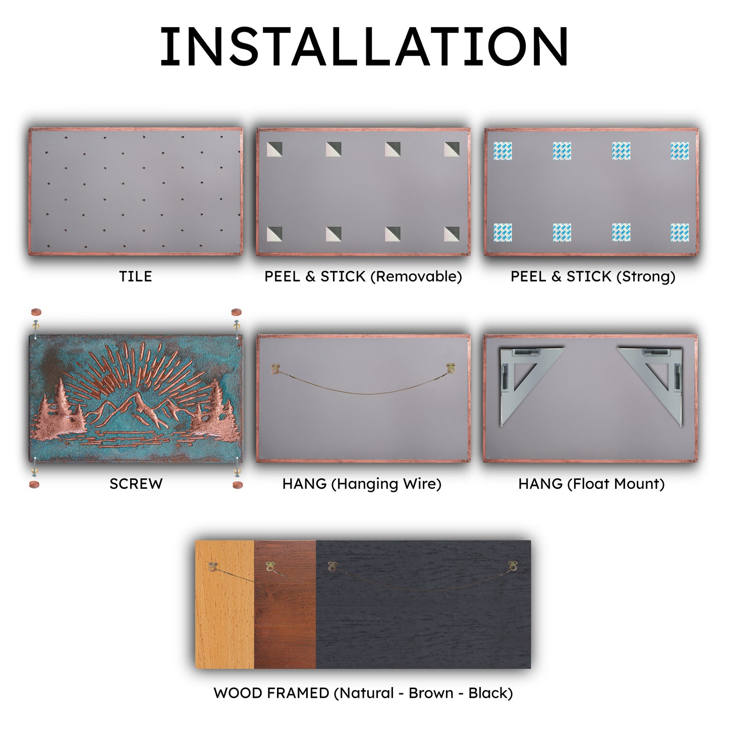 Mountain Retreat Kitchen Backsplash Tile - Copper Sunrise Scene - Green Patina - Natuross