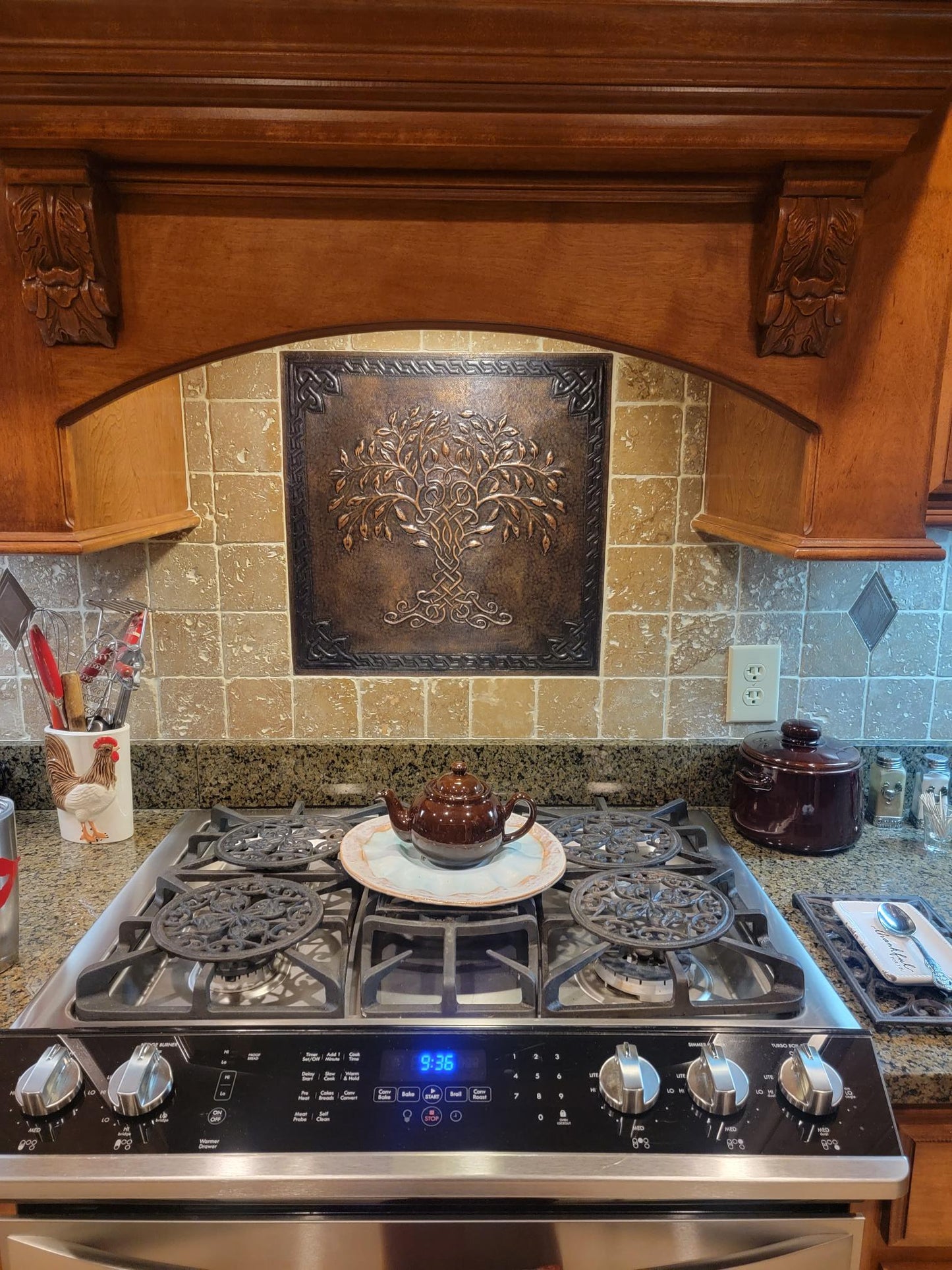 Brown Tree of Life Copper Backsplash | Rustic Handmade Farmhouse Copper Kitchen Wall Art - Natuross