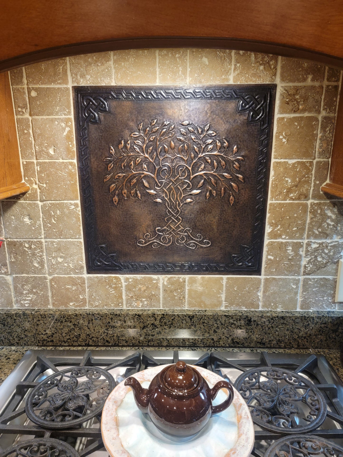 Brown Tree of Life Copper Backsplash | Rustic Handmade Farmhouse Copper Kitchen Wall Art - Natuross