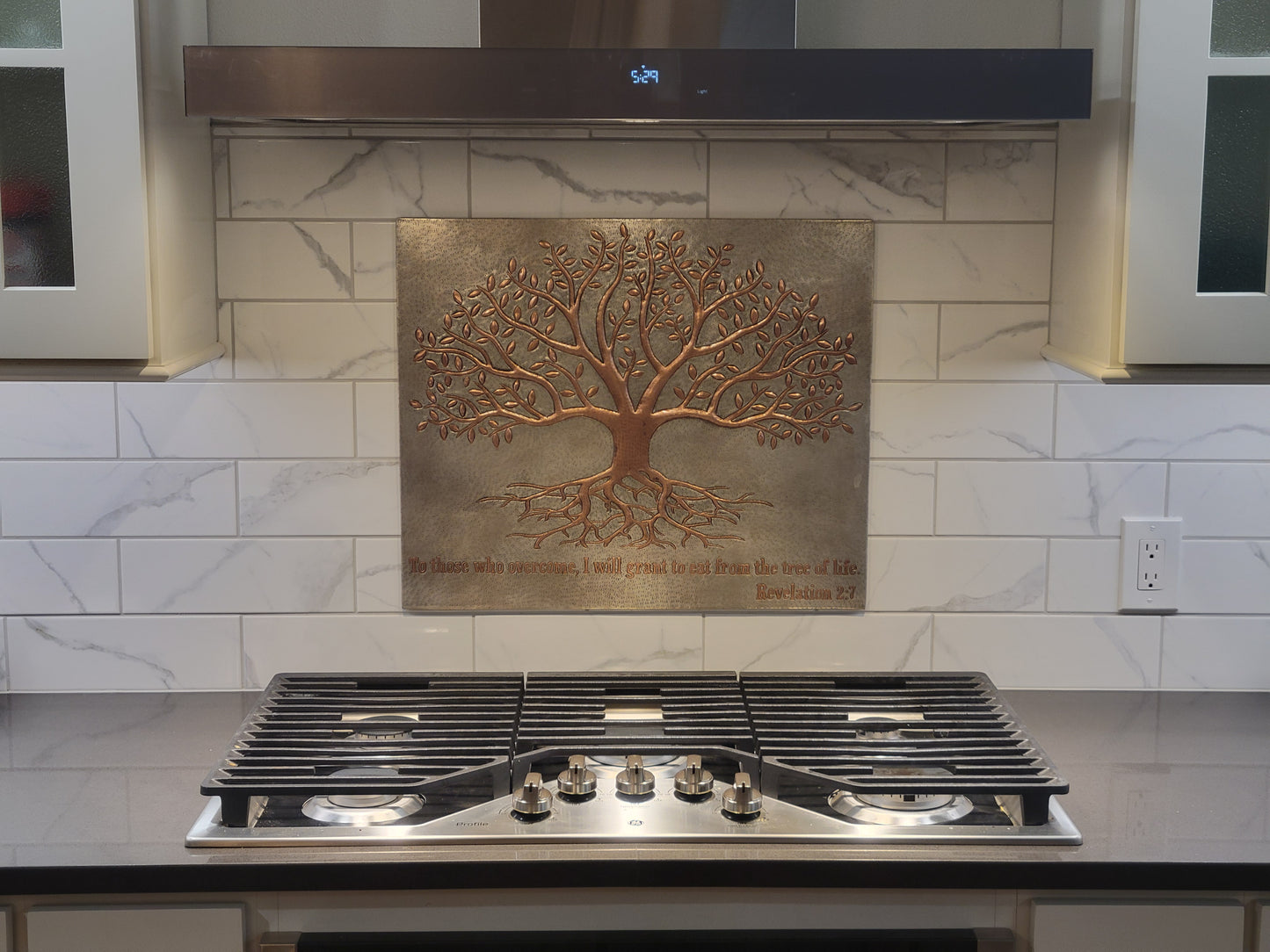 Gray & Copper Tree With Roots Backsplash | Modern Handmade Copper Kitchen Backsplash Panel - Natuross