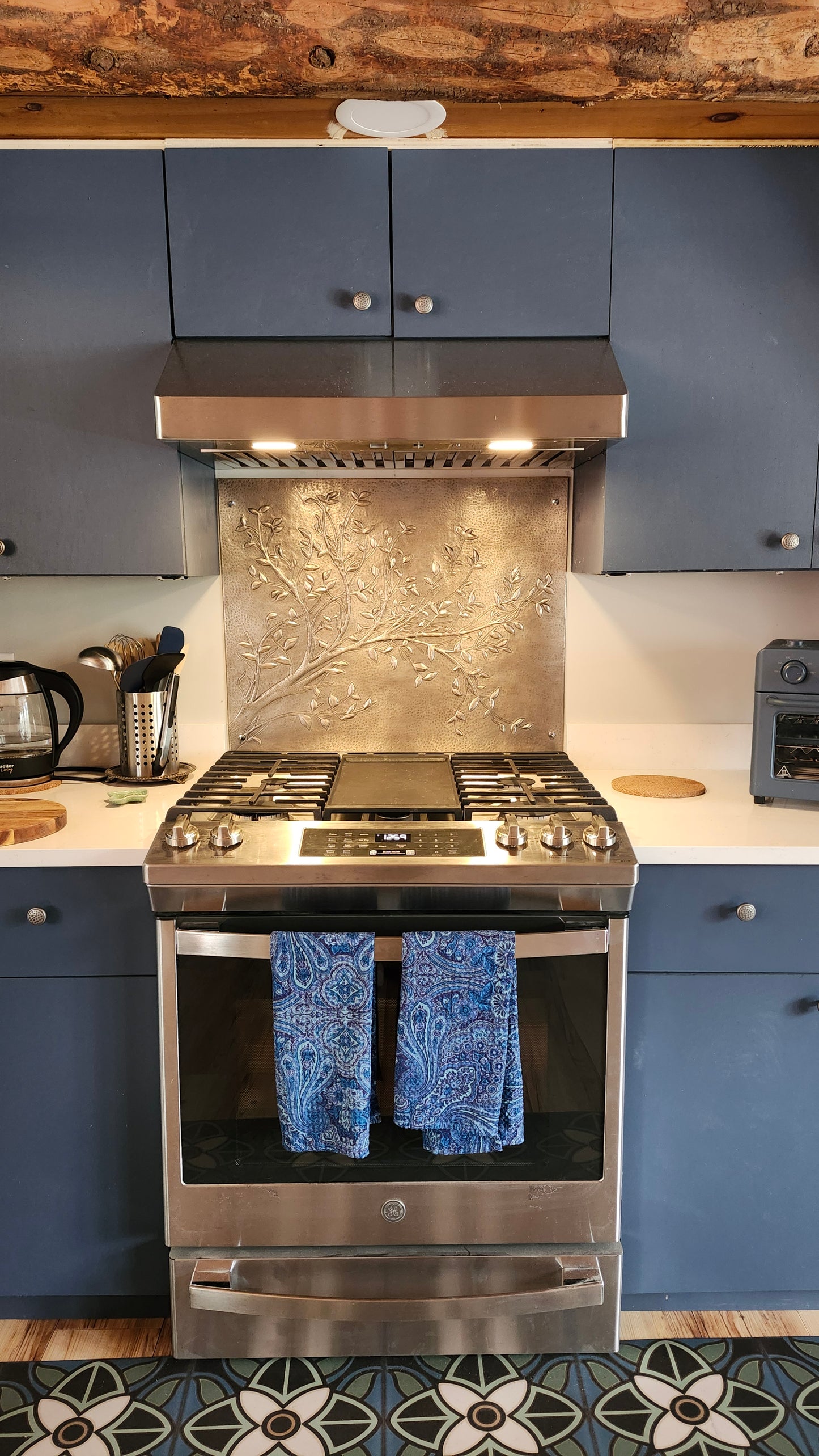 Gray Copper Tree Branches Backsplash | Handmade Copper Kitchen Backsplash Tile