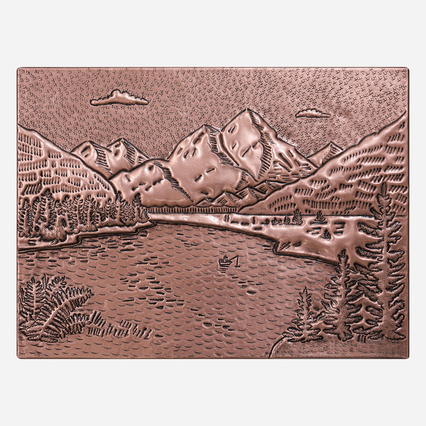 Rocky Mountains & Lake Landscape Copper Backsplash – Handcrafted Copper Kitchen Tile, Custom Mountain Scene Wall Art - Natuross