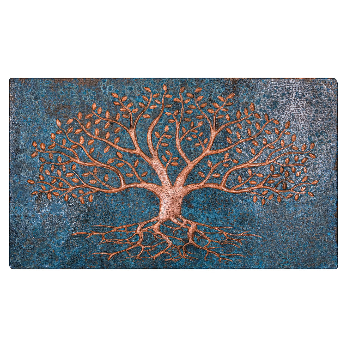 Blue Tree With Roots Copper Backsplash | Bold Patina Handmade Copper Kitchen Backsplash Panel - Natuross