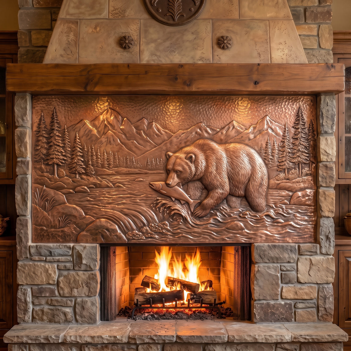 Bear and Salmon Copper Kitchen Backsplash