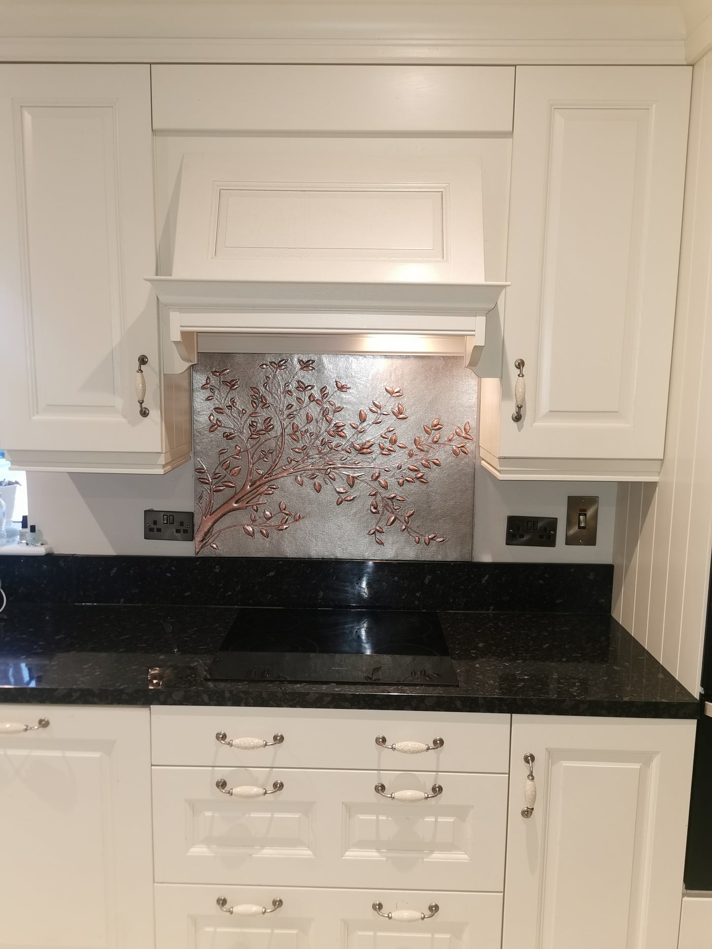 Gray Copper Tree Branches Backsplash | Handmade Copper Kitchen Backsplash Tile