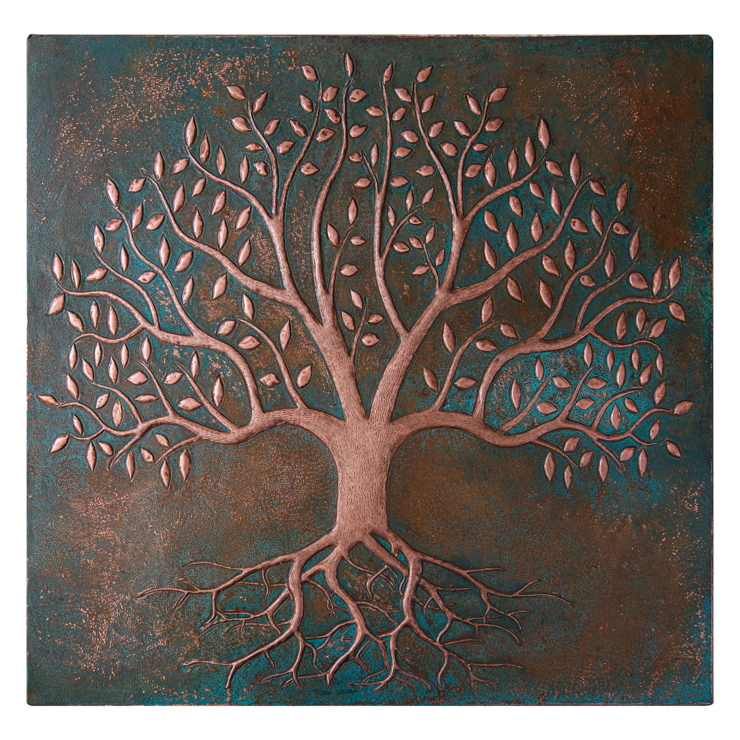 Green Verdigris Tree With Roots Copper Backsplash | Artistic Patina Copper Kitchen Backsplash Panel - Natuross