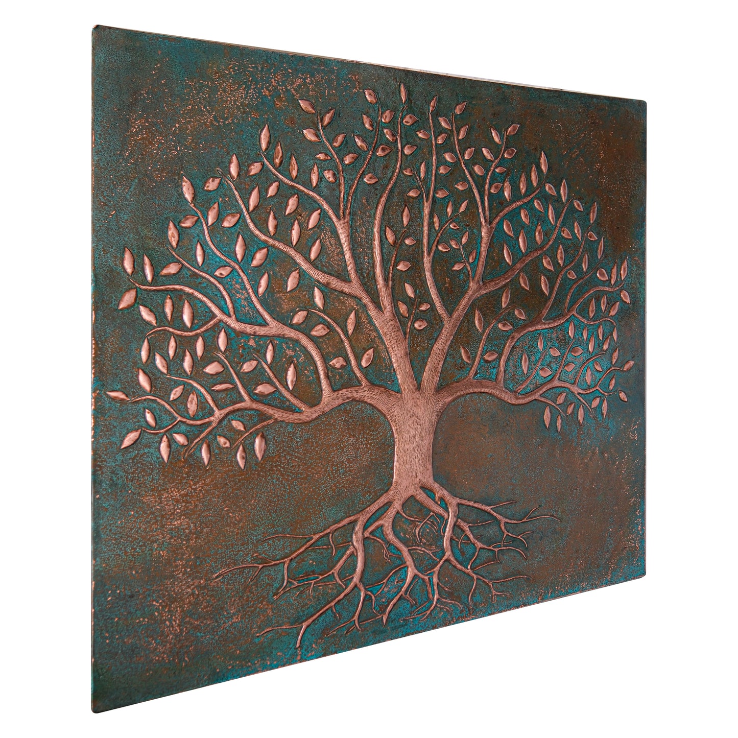 Green Verdigris Tree With Roots Copper Backsplash | Artistic Patina Copper Kitchen Backsplash Panel - Natuross