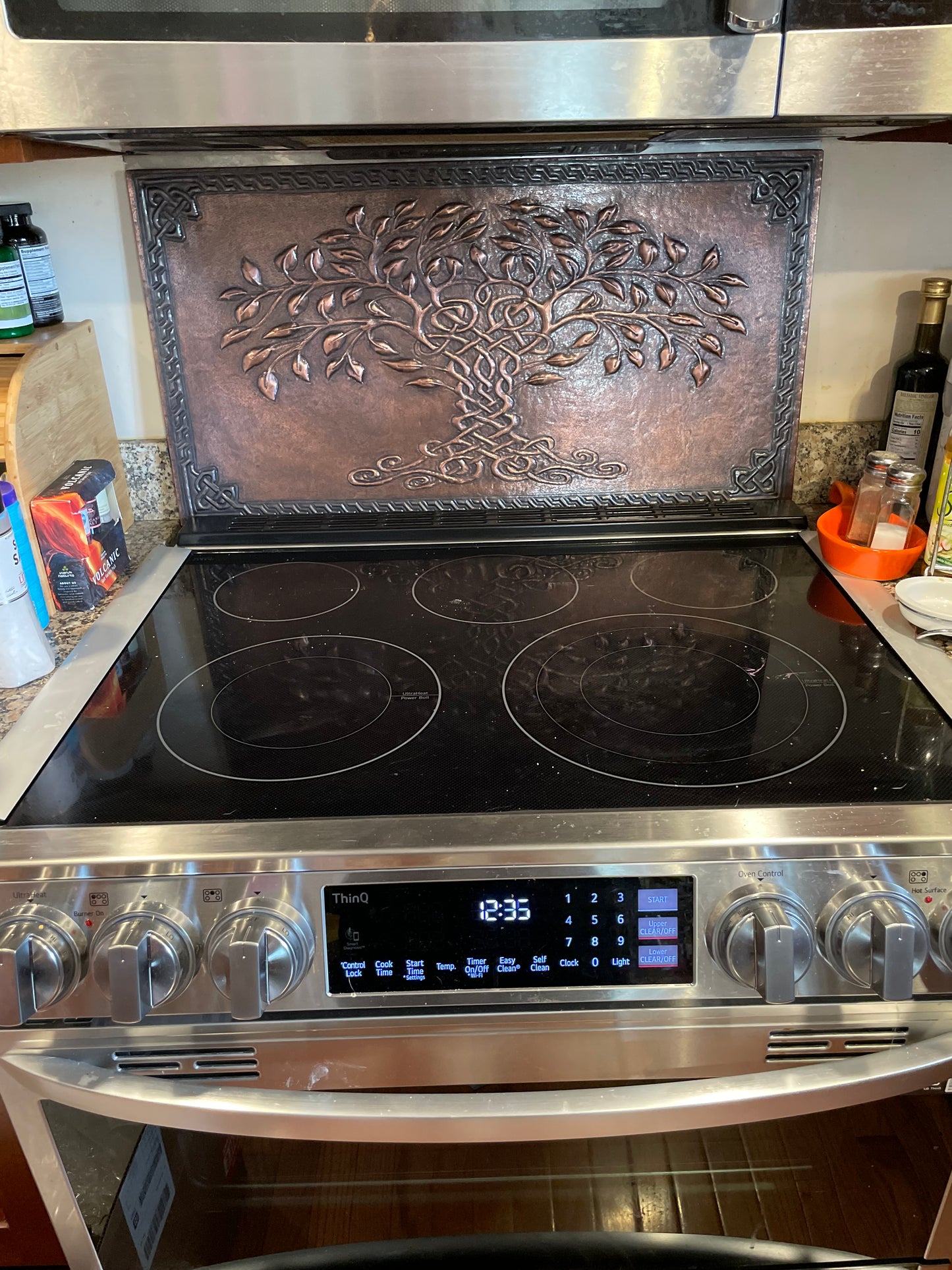 Brown Tree of Life Copper Backsplash | Rustic Handmade Farmhouse Copper Kitchen Wall Art - Natuross