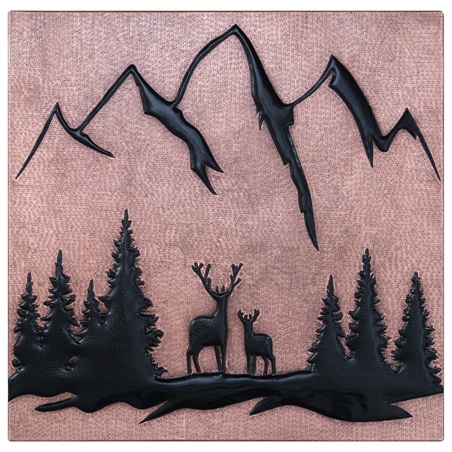Carrelage pour crédence de cuisine Lodge & Cabin - Motif cerf cuivré dans la forêt - Cuivre et noir