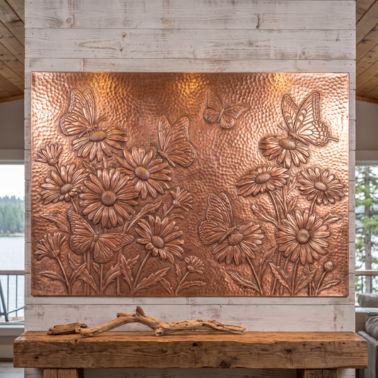 Daisies & Butterflies Copper Wall Art