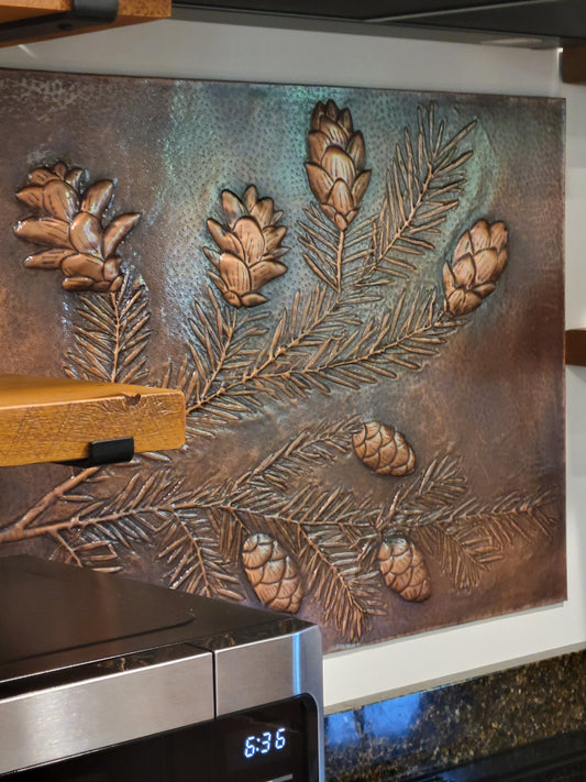 Pine Branches Copper Kitchen Backsplash