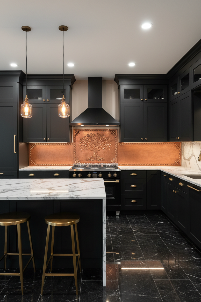 3-Panel Brown Copper Reference — Dark Kitchen