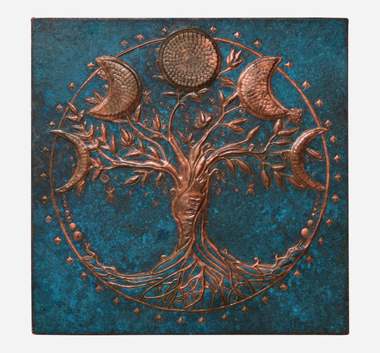 Tree with Moon Phases Copper Backsplash Tile - Natuross