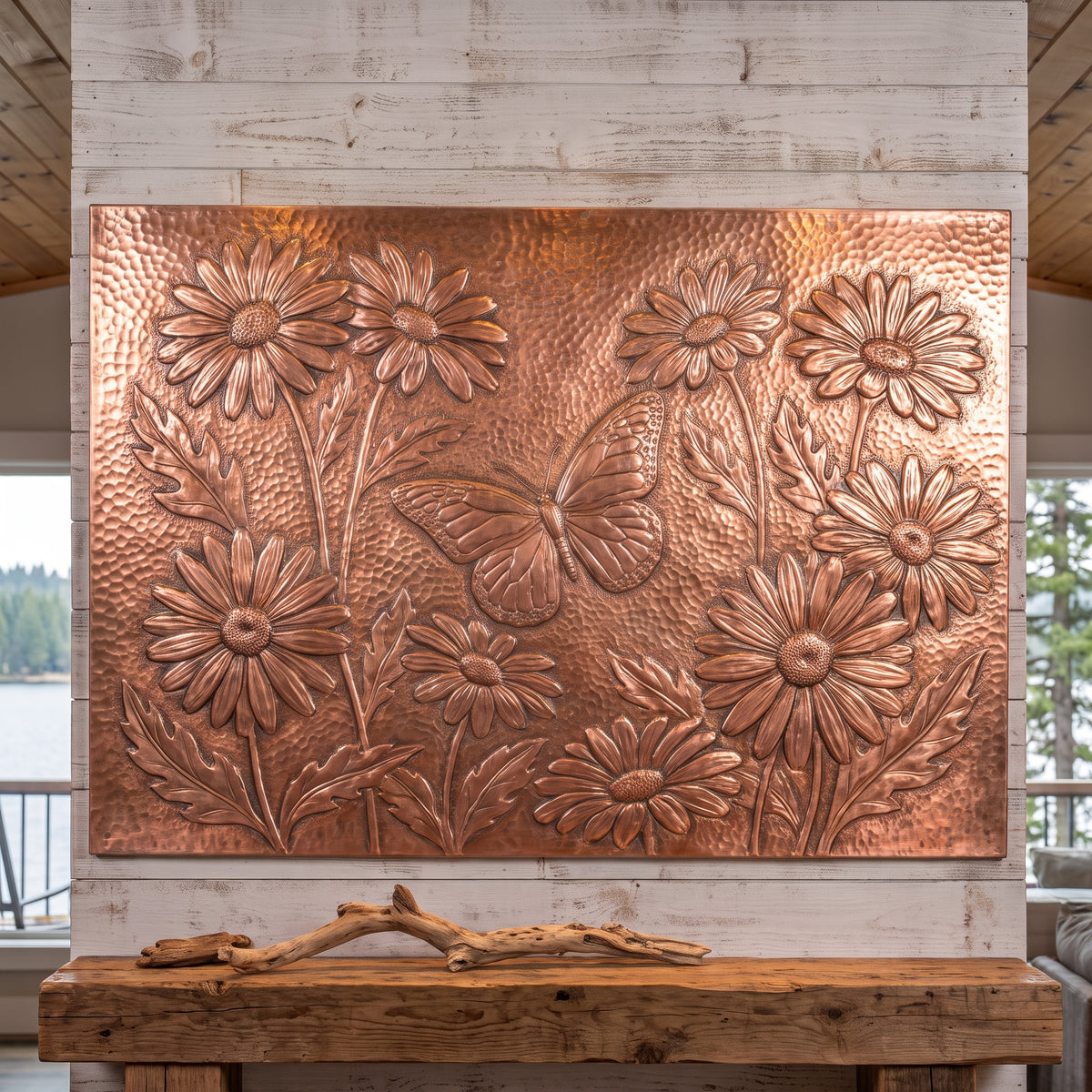 Daisies & Butterflies Copper Wall Art