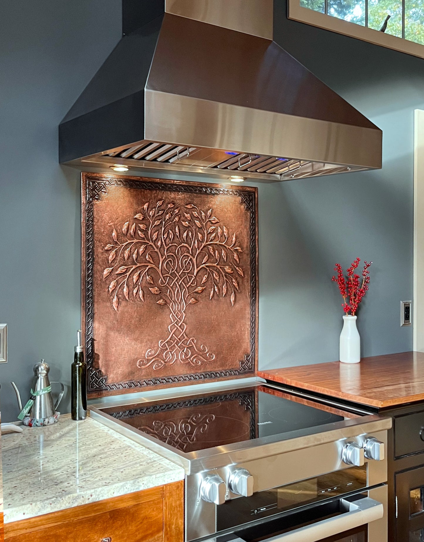 Brown Tree of Life Copper Backsplash | Rustic Handmade Farmhouse Copper Kitchen Wall Art - Natuross