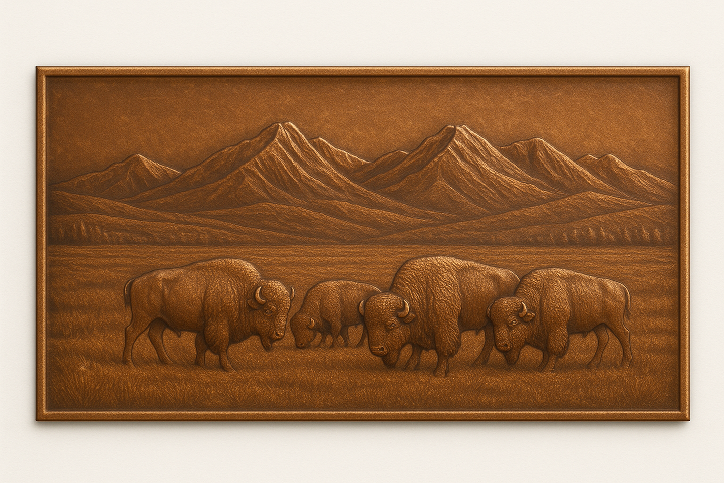 Bison in Valley Metal Wall Art Backsplash Panel