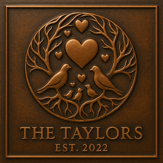 Panneau mural en métal personnalisé avec nom de famille et arbre d'amour