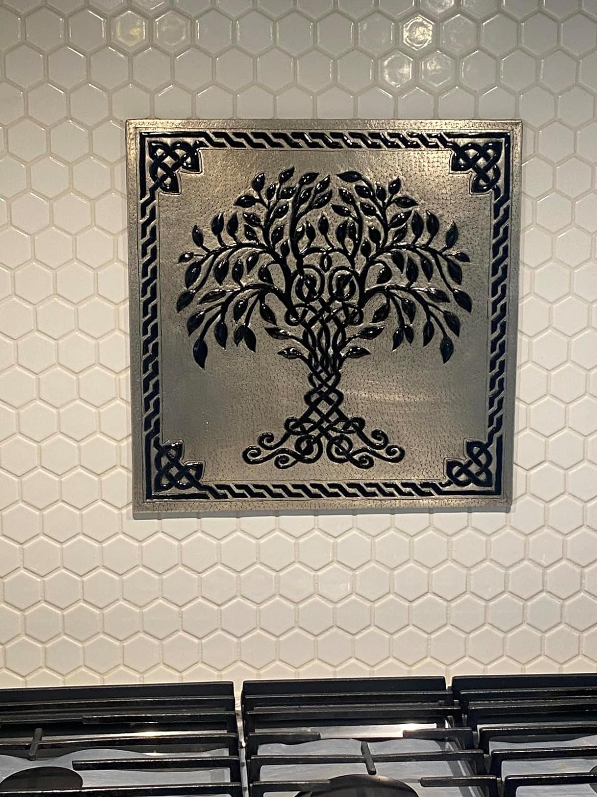 Gray & Black Tree of Life Backsplash | Bold Handmade Copper Kitchen Backsplash Panel - Natuross