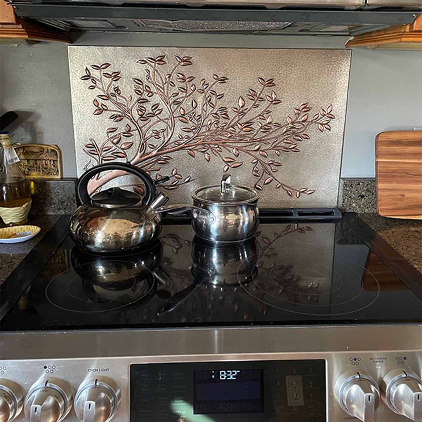 Gray Copper Tree Branches Backsplash | Handmade Copper Kitchen Backsplash Tile