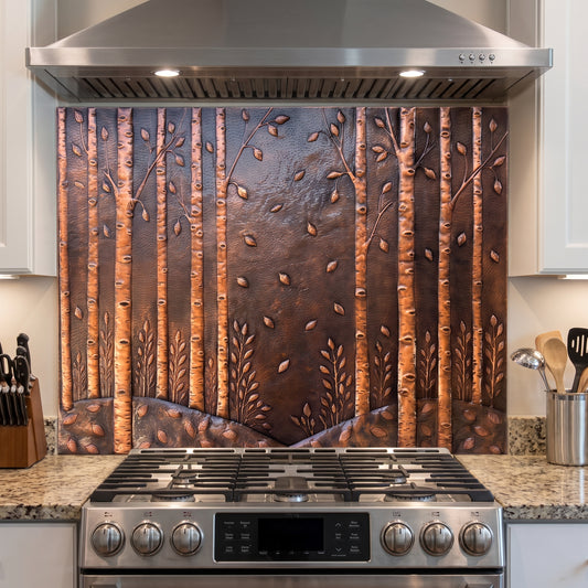 Whispering Birch Grove Copper Kitchen Backsplash