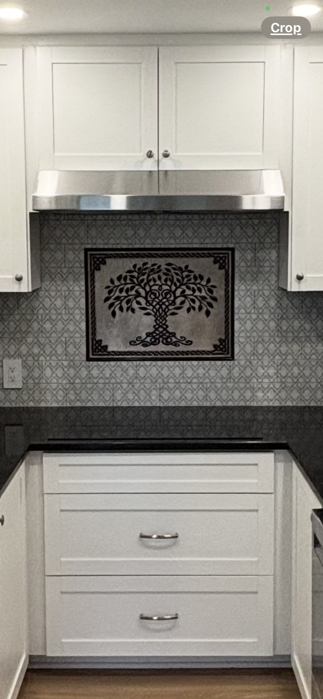Tree of Life Copper Backsplash — Silver–Black