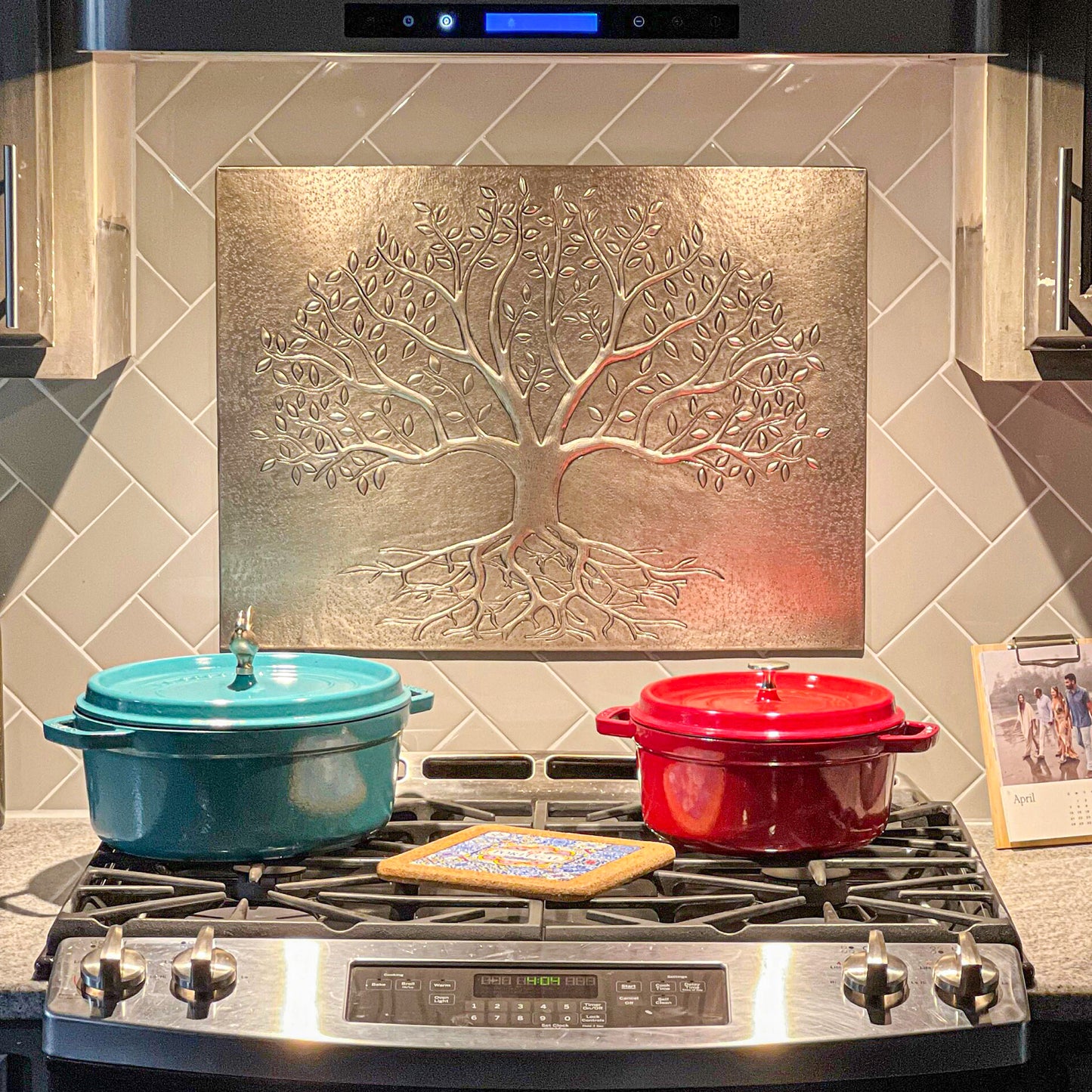 Gray Tree With Roots Copper Backsplash | Metallic Handmade Copper Kitchen Backsplash Panel - Natuross