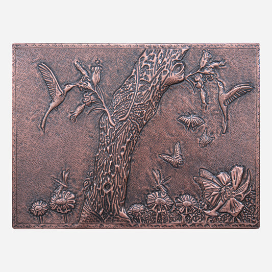Copper Kitchen Backsplash( Hummingbirds and Nature Scene, Brown Patina)