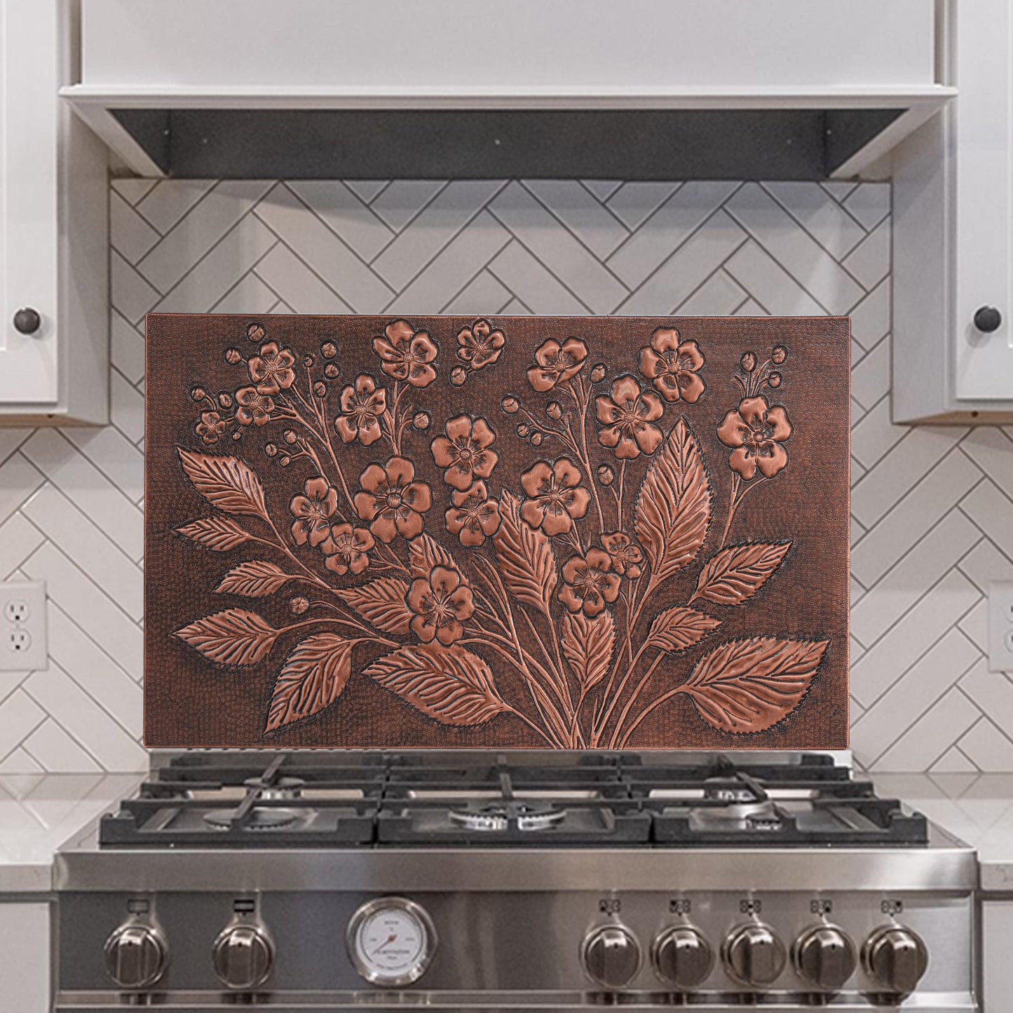 Kitchen Backsplash Tile (Forget me not Flowers, Brown Patina) - Natuross