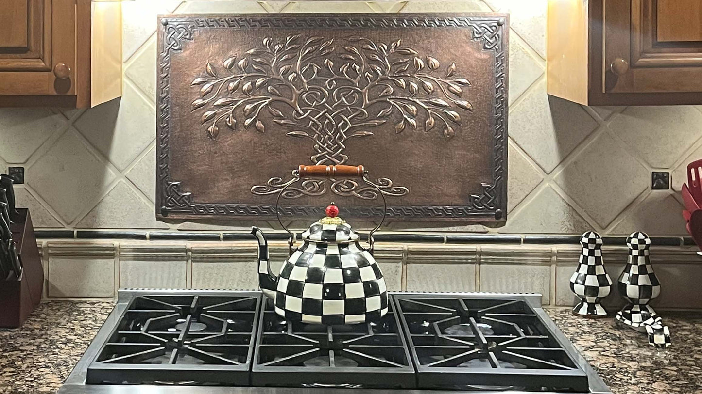 Brown Tree of Life Copper Backsplash | Rustic Handmade Farmhouse Copper Kitchen Wall Art - Natuross