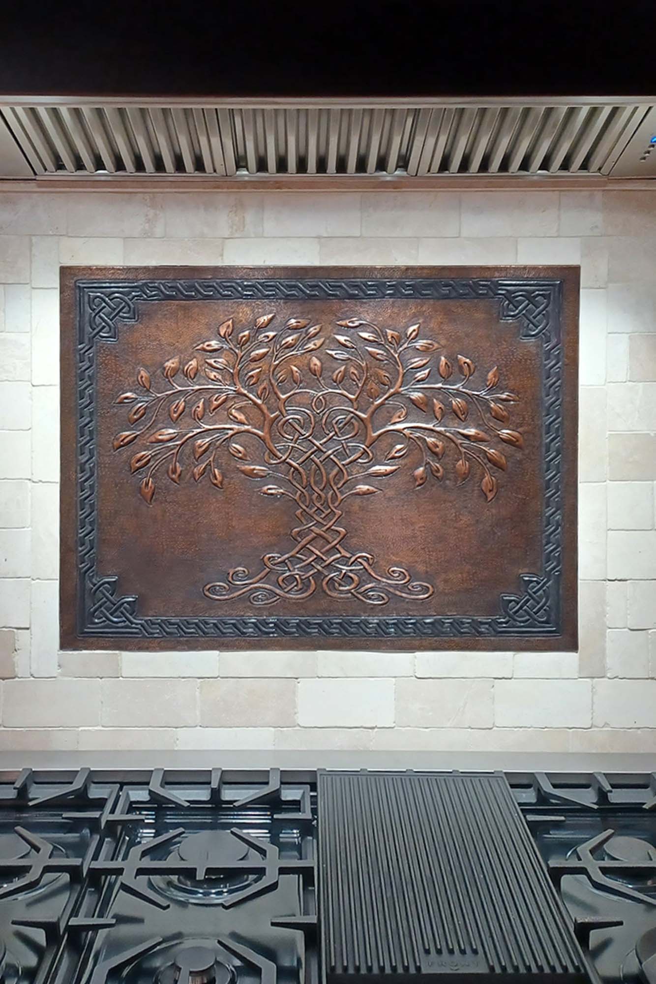 Brown Tree of Life Copper Backsplash | Rustic Handmade Farmhouse Copper Kitchen Wall Art - Natuross