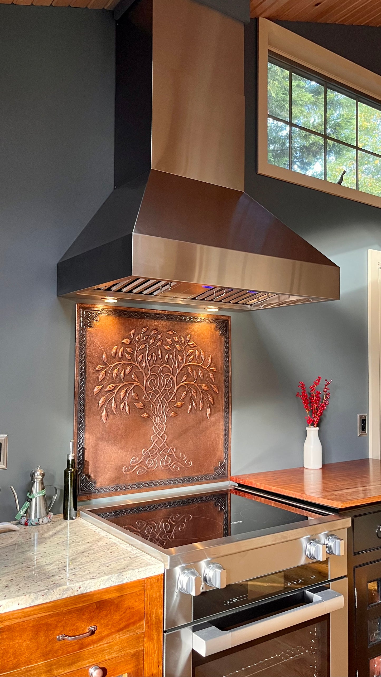 Brown Tree of Life Copper Backsplash | Rustic Handmade Farmhouse Copper Kitchen Wall Art - Natuross