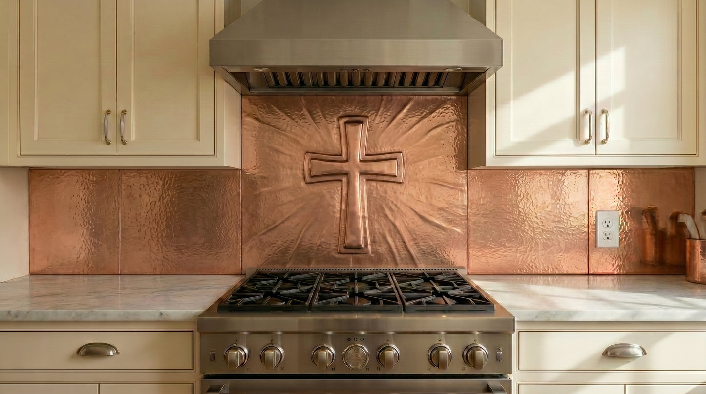 Christian Cross Copper Backsplash